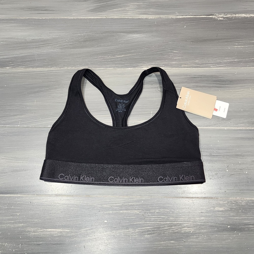 Calvin Klein Unlined Bralette Racerback Wireless Modern Cotton QF7990 MED Black